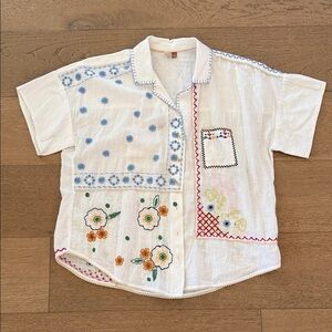 Anthropology Embroidered White Shirt
